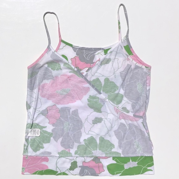 Linea Faux Wrap Top women M sleeveless Spaghetti Strap Floral white pink green - Picture 7 of 13